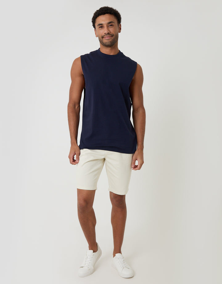 Threadbare Relaxed Fit Cotton Crew Neck Vest in Navy - full body