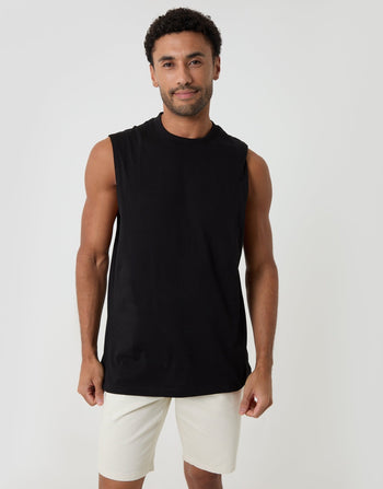 Threadbare Relaxed Fit Cotton Crew Neck Vest in Black - front view