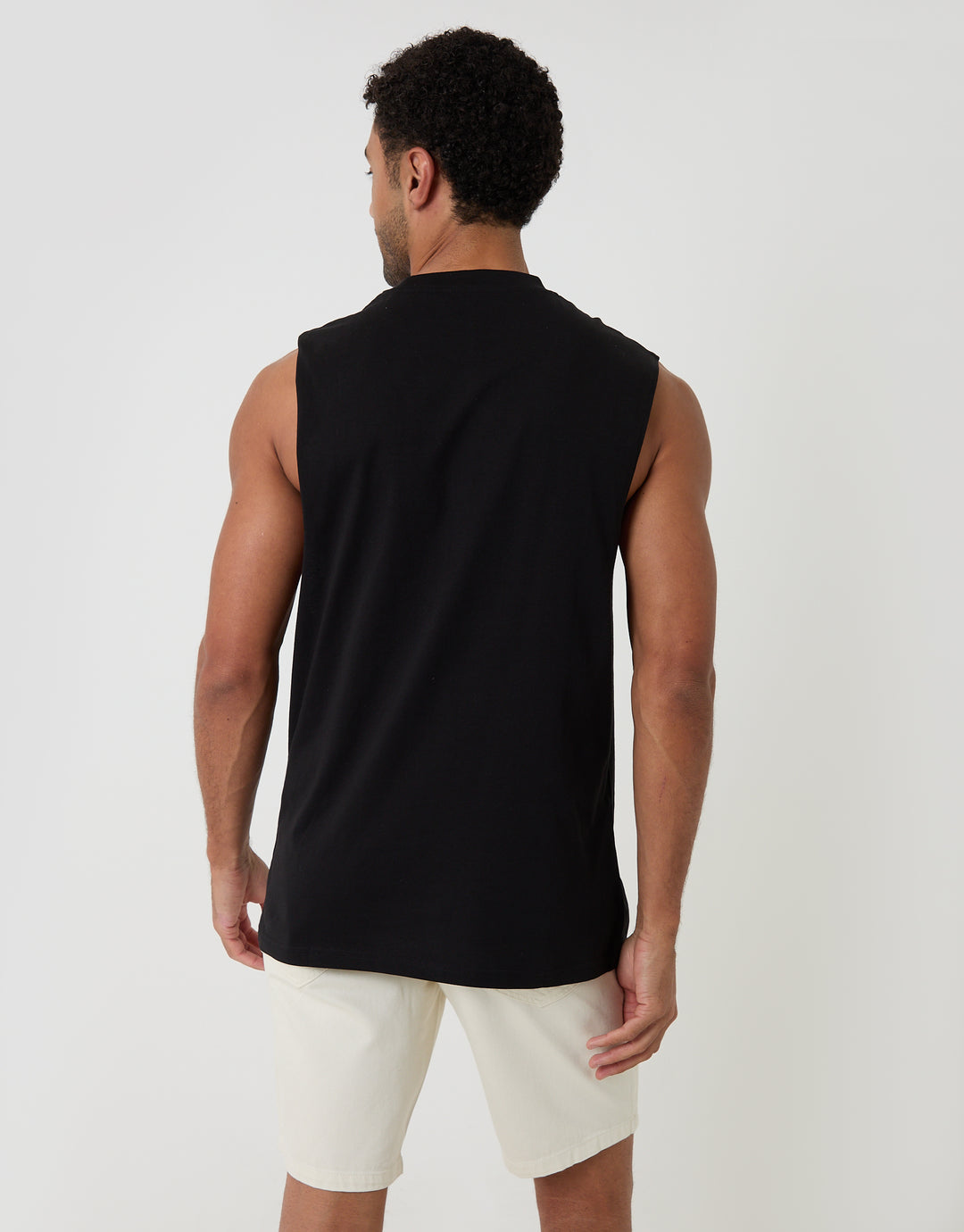 Threadbare Relaxed Fit Cotton Crew Neck Vest in Black - back view