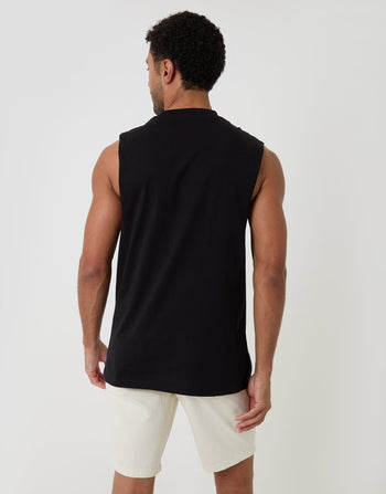 Threadbare Relaxed Fit Cotton Crew Neck Vest in Black - back view