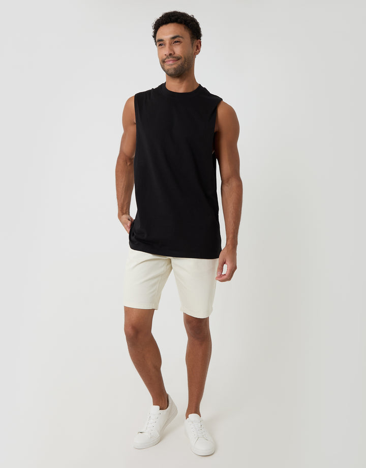 Threadbare Relaxed Fit Cotton Crew Neck Vest in Black - full body