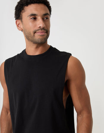 Threadbare Relaxed Fit Cotton Crew Neck Vest in Black - neckline close up