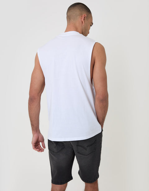 Threadbare Relaxed Fit Cotton Crew Neck Vest in White - back view