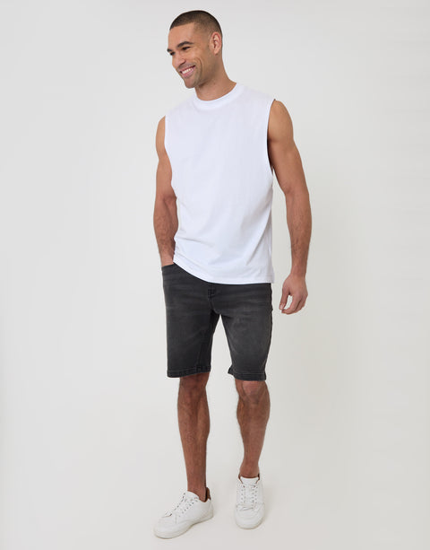 Threadbare Relaxed Fit Cotton Crew Neck Vest in White - outfit view