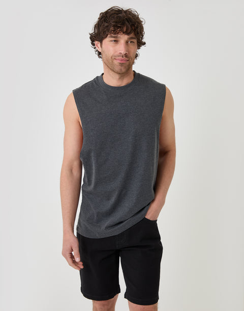 Threadbare Relaxed Fit Cotton Crew Neck Vest in Charcoal Grey - front view