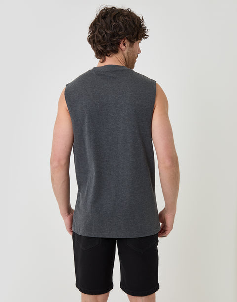 Threadbare Relaxed Fit Cotton Crew Neck Vest in Charcoal Grey -back view