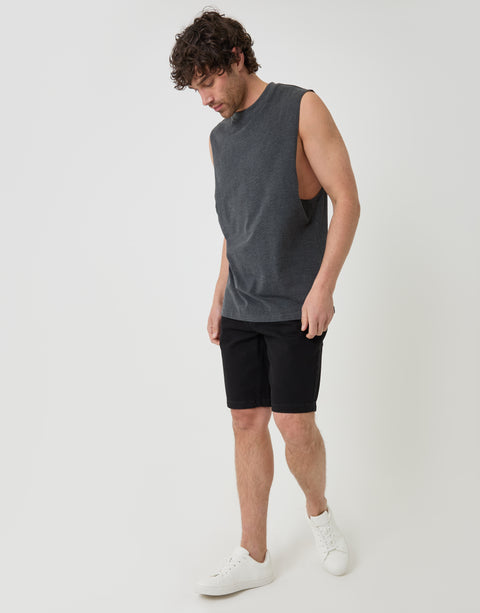 Threadbare Relaxed Fit Cotton Crew Neck Vest in Charcoal Grey - full body