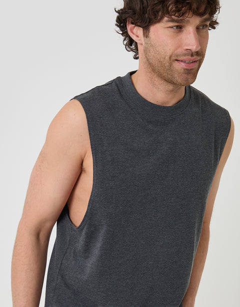 Threadbare Relaxed Fit Cotton Crew Neck Vest in Charcoal Grey - close up