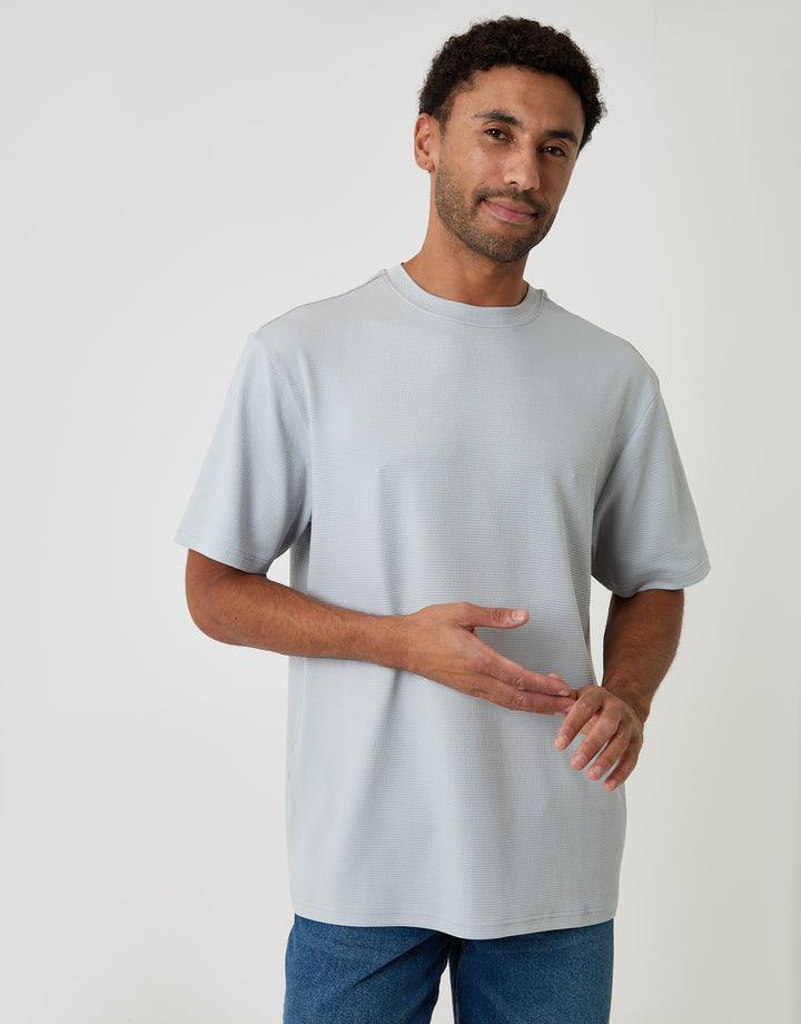 Threadbare Relaxed Fit Cotton Textured T-Shirt in Grey - front view