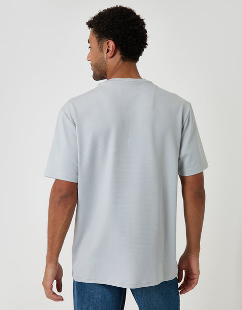 Threadbare Relaxed Fit Cotton Textured T-Shirt in Grey - back view