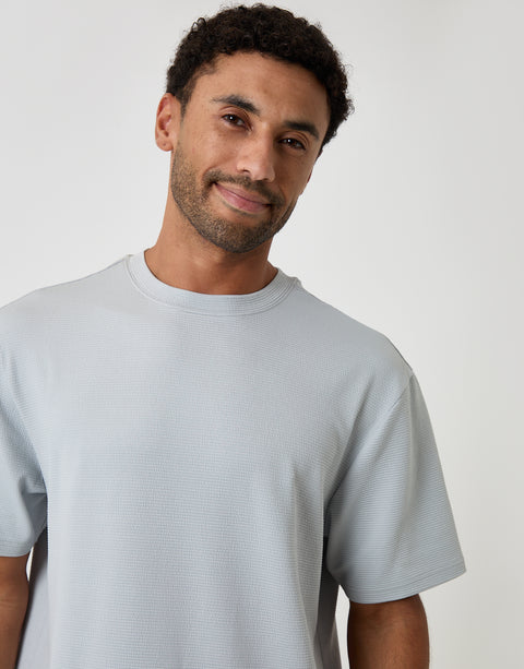 Threadbare Relaxed Fit Cotton Textured T-Shirt in Grey - close up