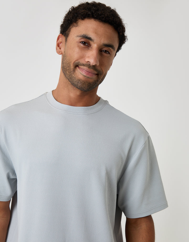 Threadbare Relaxed Fit Cotton Textured T-Shirt in Grey - close up