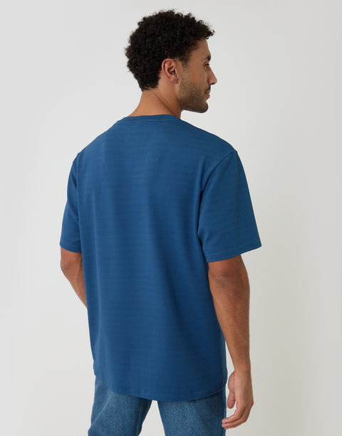 Threadbare Relaxed Fit Cotton Textured T-Shirt in Blue - back view