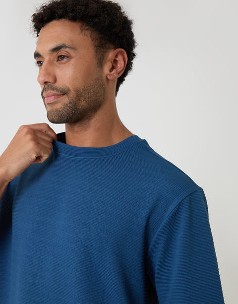 Threadbare Relaxed Fit Cotton Textured T-Shirt in Blue - close up