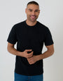 Threadbare Textured Stretch Cotton Crew Neck T-Shirt in Black - front view
