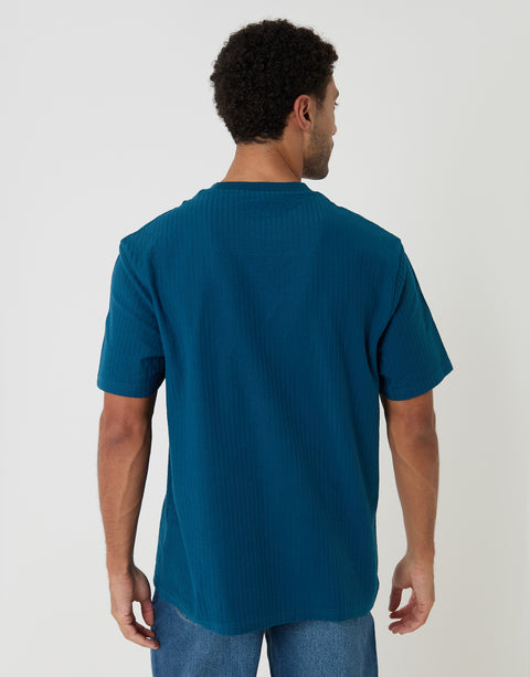 Threadbare Relaxed Fit Cotton Ribbed T-Shirt in Blue - back view