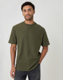 Relaxed Fit Cotton Ribbed T-Shirt in Khaki Green - front view