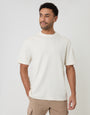 Threadbare Relaxed Fit Textured Rib Stretch Cotton T-Shirt in Ecru - front view