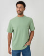 Threadbare Relaxed Fit Textured Rib Stretch Cotton T-Shirt in Sage Green - front view