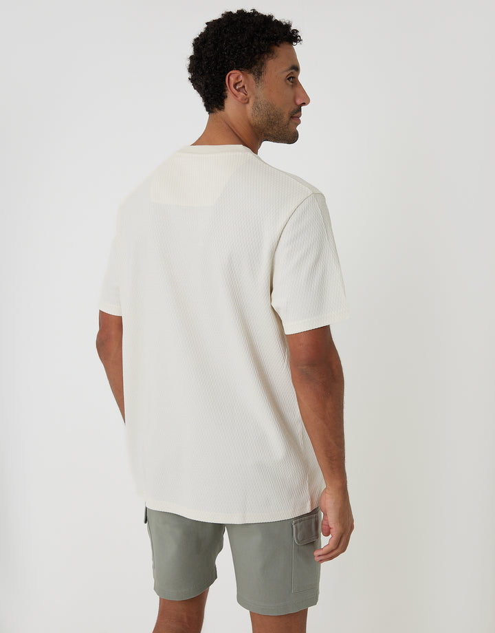 Threadbare Relaxed Fit Textured Crew Neck T-Shirt in Ecru - back view