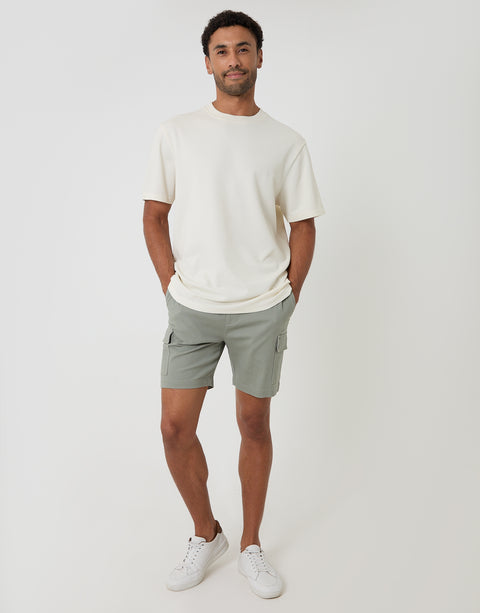 Threadbare Relaxed Fit Textured Crew Neck T-Shirt in Ecru - full body