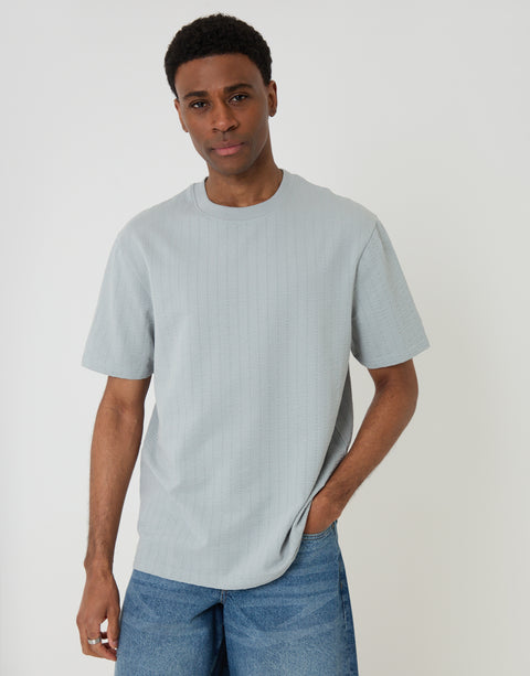 Relaxed Fit Textured Crew Neck T-Shirt in Grey - front view