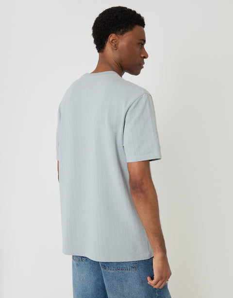 Relaxed Fit Textured Crew Neck T-Shirt in Grey - back view