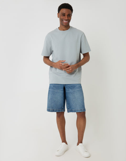 Relaxed Fit Textured Crew Neck T-Shirt in Grey - full body