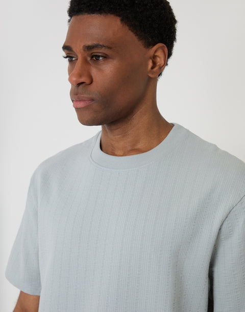 Relaxed Fit Textured Crew Neck T-Shirt in Grey - collar close up
