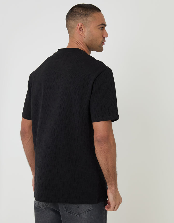 Threadbare Relaxed Fit Textured Crew Neck T-Shirt in Black - back view