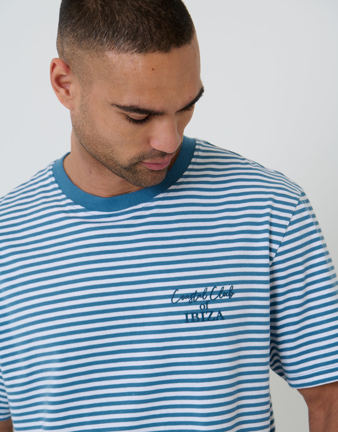Denim Blue Relaxed Fit Stripe Cotton T-Shirt