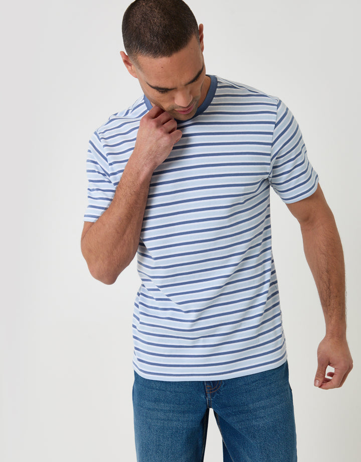Threadbare Regular Tee Estcourt in Denim/Sky Blue/White - front view