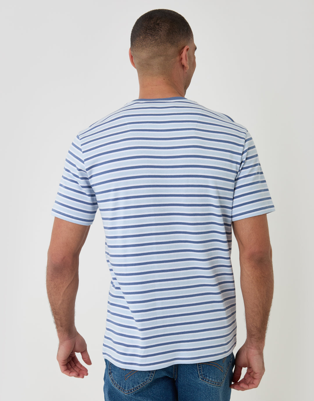 Threadbare Regular Tee Estcourt in Denim/Sky Blue/White - back view