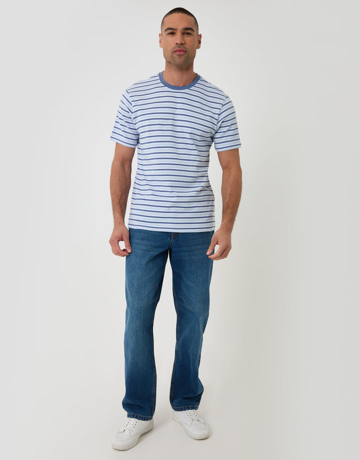 Threadbare Regular Tee Estcourt in Denim/Sky Blue/White - full body