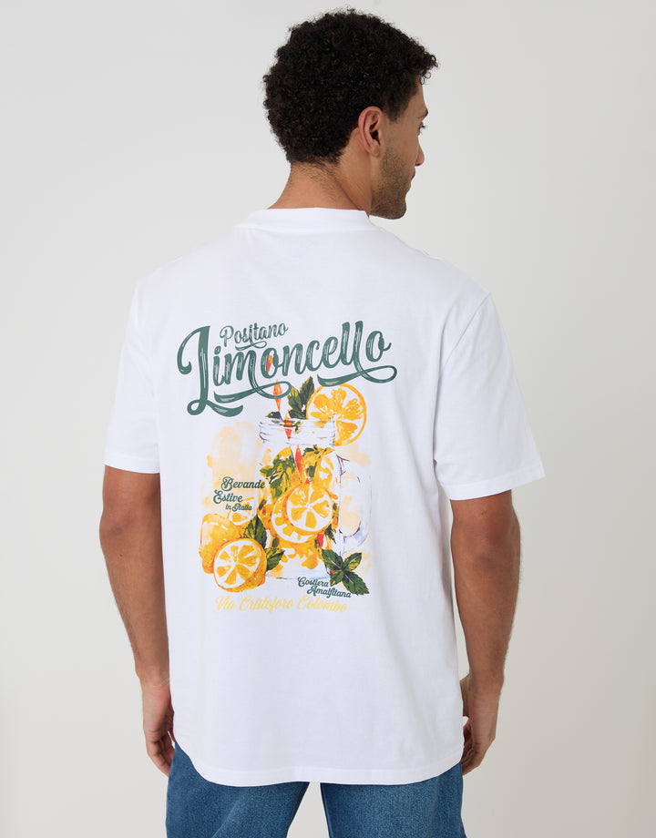 Threadbare Relaxed Fit Limoncello Cotton T-Shirt in White - back view