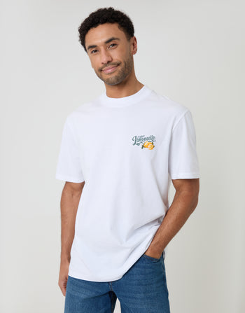 Threadbare Relaxed Fit Limoncello Cotton T-Shirt in White - front view