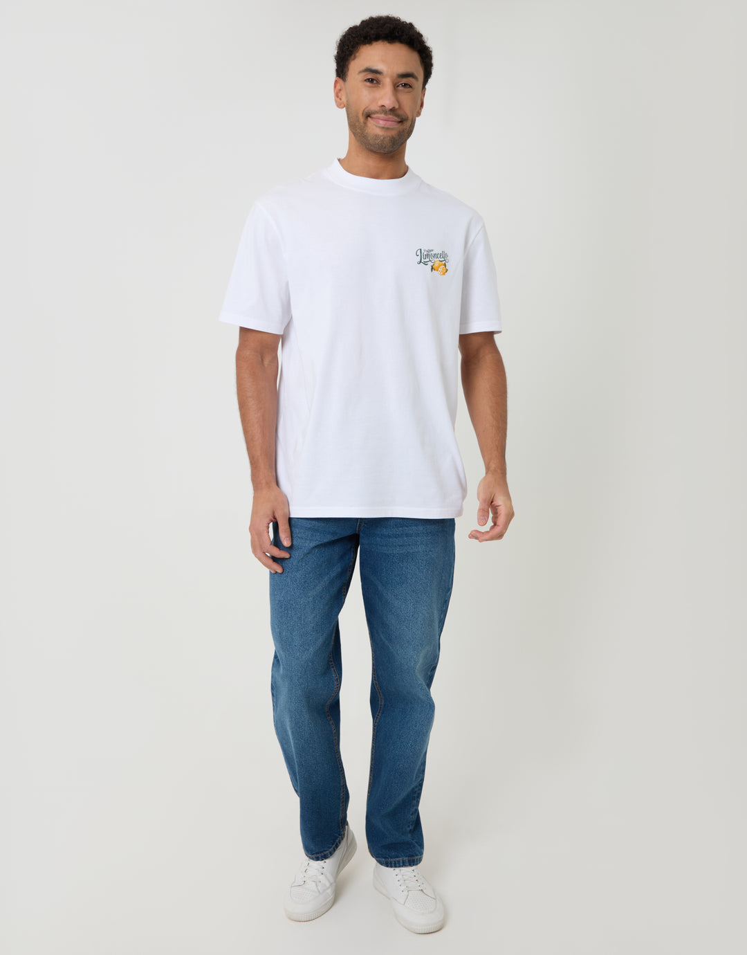 Threadbare Relaxed Fit Limoncello Cotton T-Shirt in White - full body 