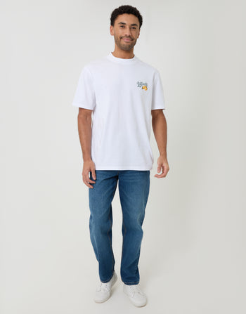 Threadbare Relaxed Fit Limoncello Cotton T-Shirt in White - full body 