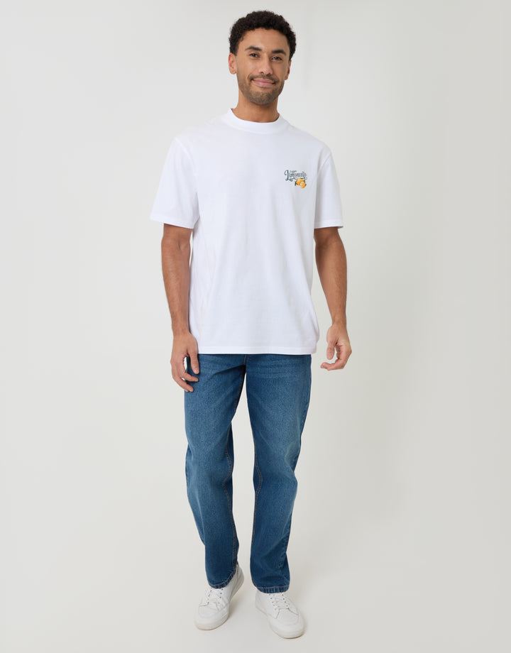 Threadbare Relaxed Fit Limoncello Cotton T-Shirt in White - full body 