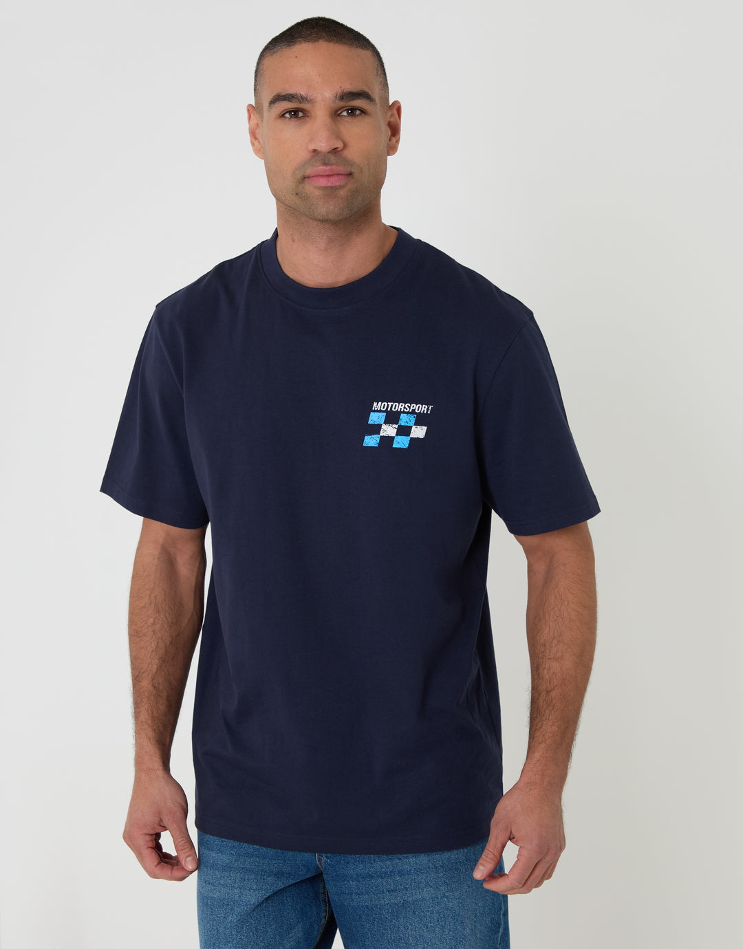 Navy Relaxed Fit Motorsport Cotton T-Shirt