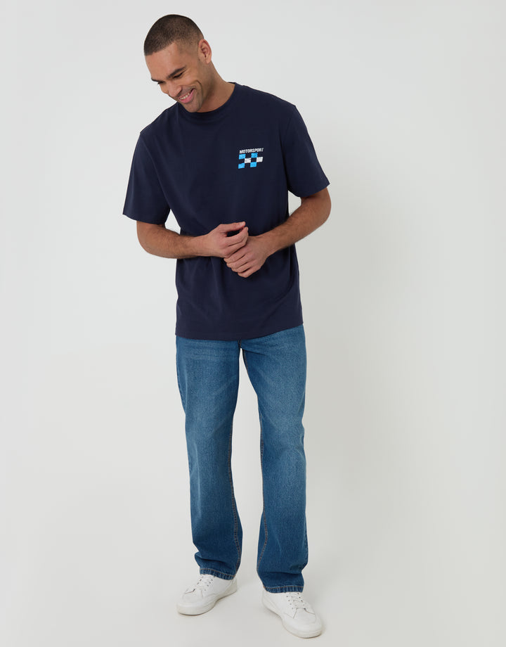 Navy Relaxed Fit Motorsport Cotton T-Shirt