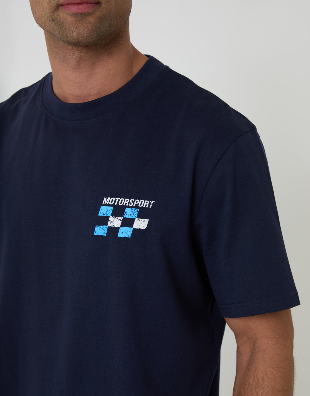 Navy Relaxed Fit Motorsport Cotton T-Shirt