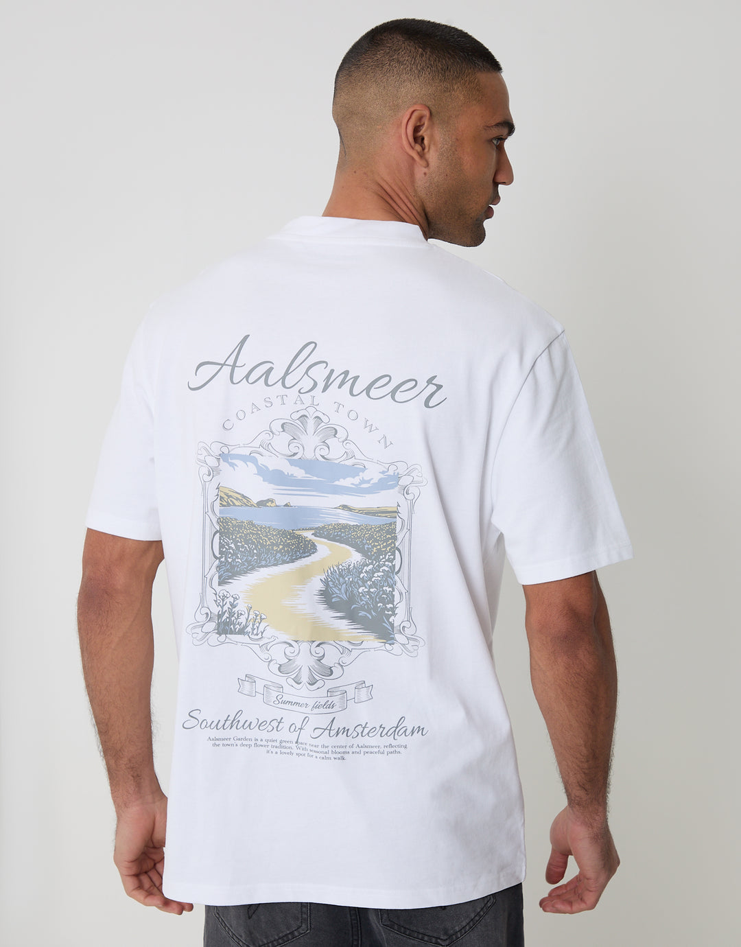 Threadbare Relaxed Fit Aalsmeer Peached Cotton T-Shirt in White - back view