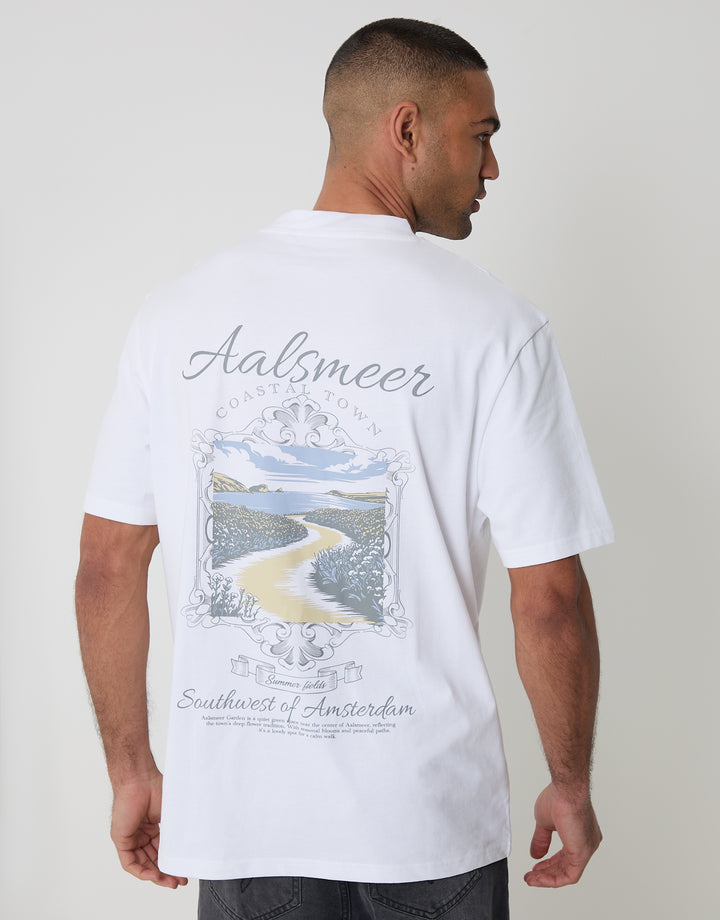 Threadbare Relaxed Fit Aalsmeer Peached Cotton T-Shirt in White - back view
