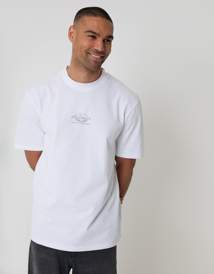 Threadbare Relaxed Fit Aalsmeer Peached Cotton T-Shirt in White - front view