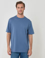 Threadbare Relaxed Fit Textured Cotton T-Shirt in Denim Blue - front view