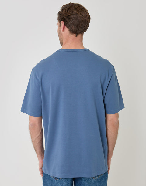 Threadbare Relaxed Fit Textured Cotton T-Shirt in Denim Blue - back view