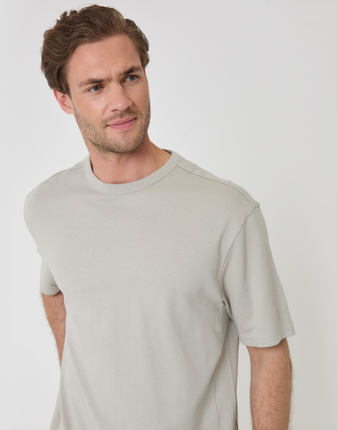 Threadbare Relaxed Fit Textured Cotton T-Shirt in Grey - close up