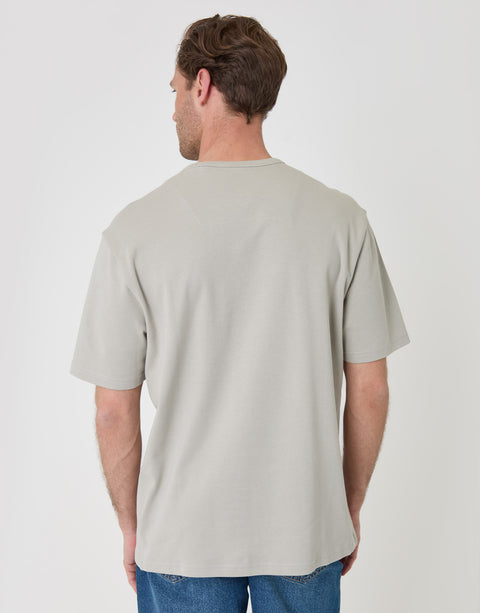 Threadbare Relaxed Fit Textured Cotton T-Shirt in Grey - back view