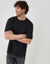 Relaxed Fit Textured Cotton T-Shirt in Black